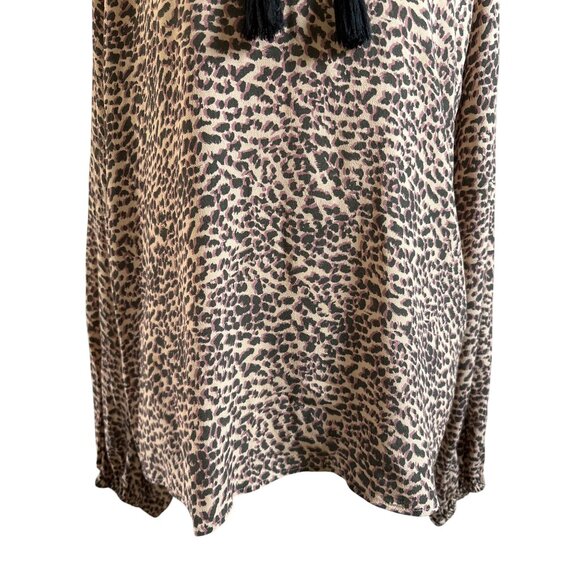 Kachel X Anthropologie Blouse Size 8 Animal Print Keyhole Tassel Smocked Long Sl - Picture 3 of 11